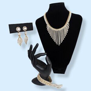 Vintage 3pc Rhinestone & White Plastic Parure